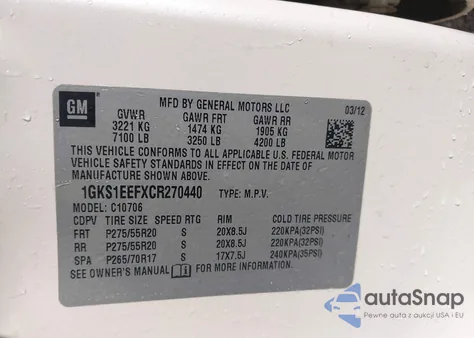 2012 GMC Yukon Denali из США, поврежденный, VIN 1GKS1EEFXCR270440